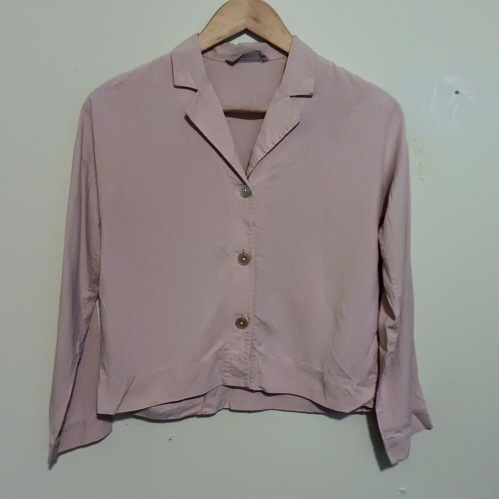 Everlane Washable Silk Pajama Top-Sz XXS-Button Front-Notched Collar-Dusty Pink